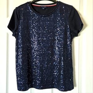 Tommy Hilfiger Sequin Front Tee Jersey Back Small Midnight Blue